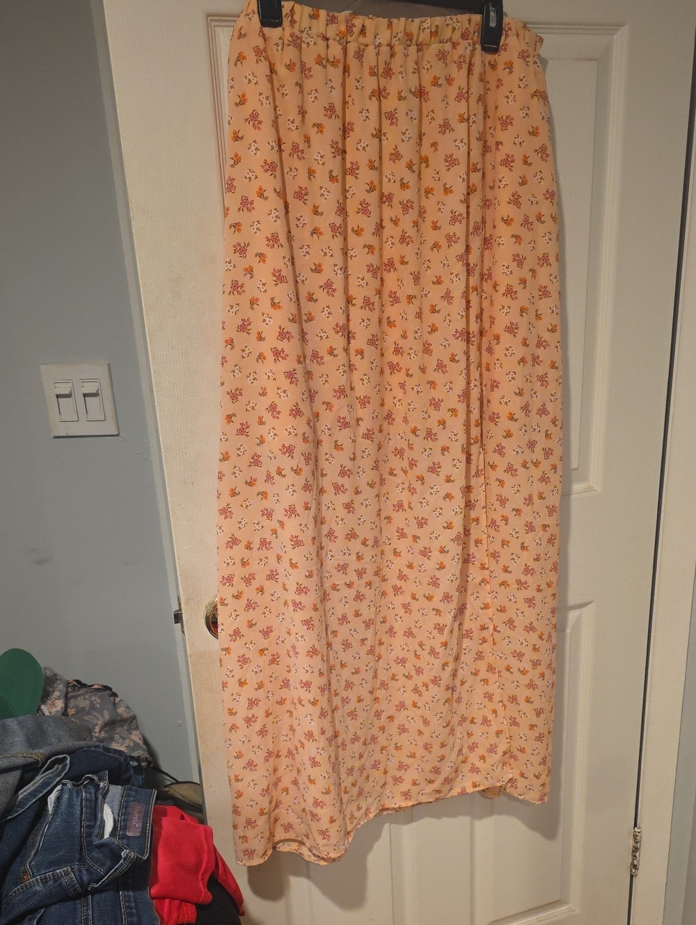 Light Peach Floral Maxi Skirt with Elastic Waist